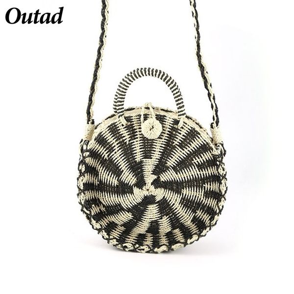

women handmade round rattan woven shoulder bag tote circle bohemia straw knitted bag summer beach crossbody bags for women