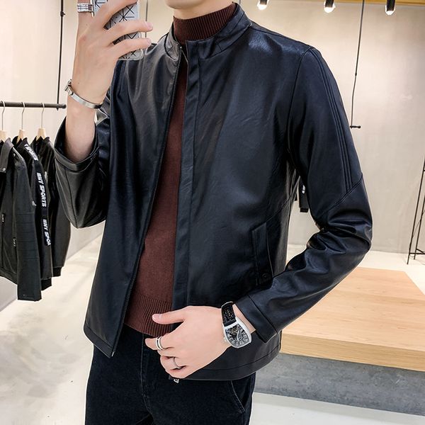 

plus size mens leather coat 8xl motorcycle youth leather jacket men pu coat trend stand collar faux jackets and coats, Black