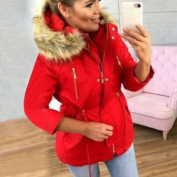 

2019 fashion new brand coat women winter hooded zipper coat casual femme thickening cotton ladies winter jacket with fur collar, Black