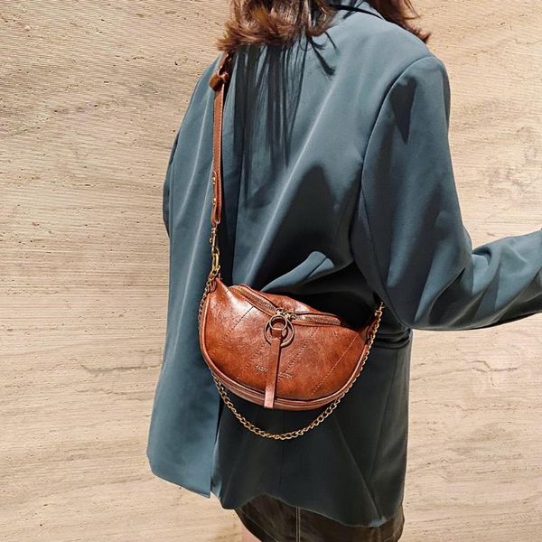 

vintage crossbody bags double zipper bags leather shoulder crossbody bag chest shoulder women bag