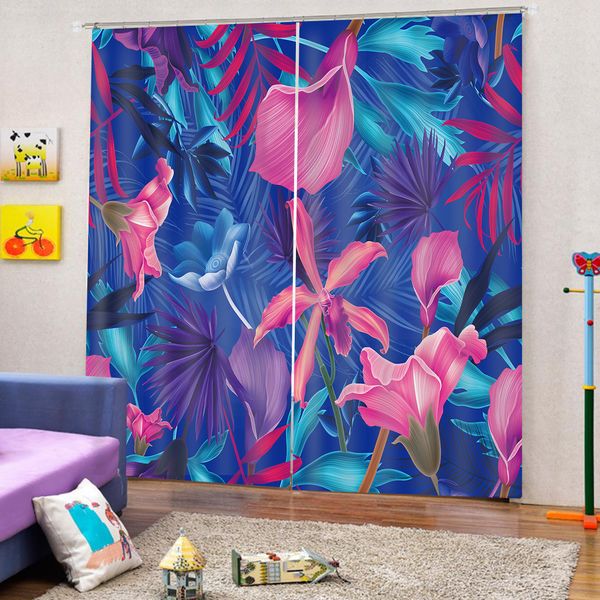 

пользовательская mural blackout curtain европейского стиль листы влажных тропических лесов и великолепные цветы цифровой печати 3d hd пейзаж