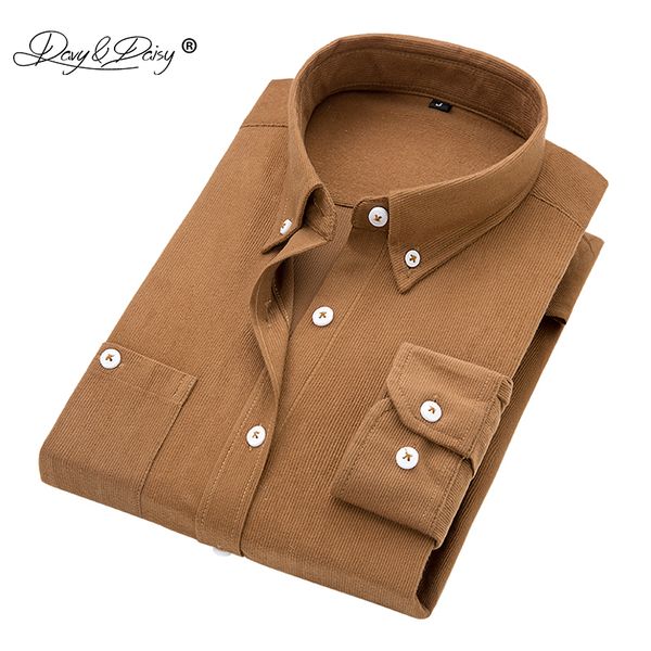 

davydaisy 2019 men corduroy shirt long sleeve shirts 100% polyester autumn slim fit causal male shirt brand clothes ds347, White;black