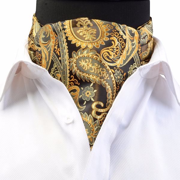 

gusleson luxury men's ascot vintage paisley floral jacquard woven silk tie self cravat necktie scrunch british style gentleman, Blue;purple