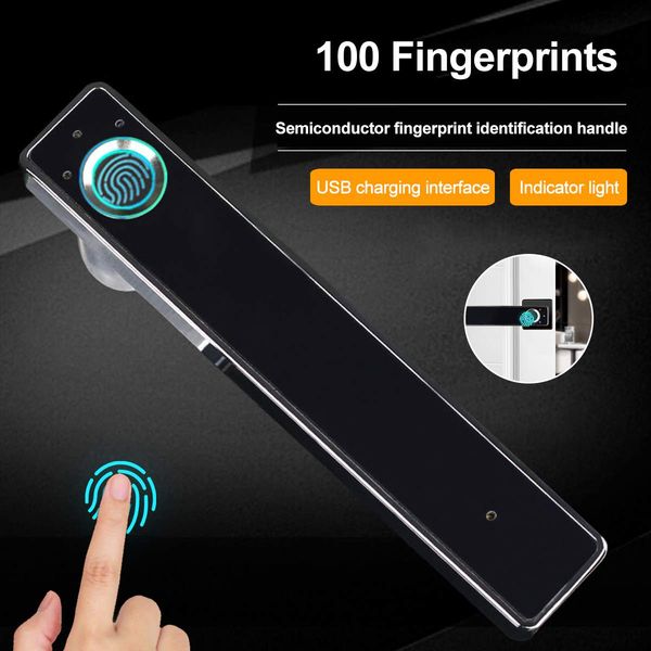 

black electronic fpc smart fingerprint door handle 100 fingerprints usb charging zinc alloy lock handle for home office bedroom