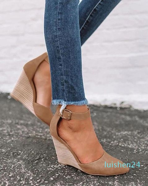 

summer fashion woman shoes sandals pointed toe wedge pumps ankle strap heels zapatos de mujer sandalias verano para mujer lp597 l24, Black