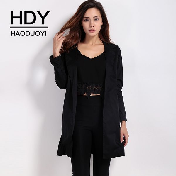

hdy haoduoyi new items for autumn luxury suit collar trench coat fashion slim mid-length square collar long sleeve coat, Black;brown