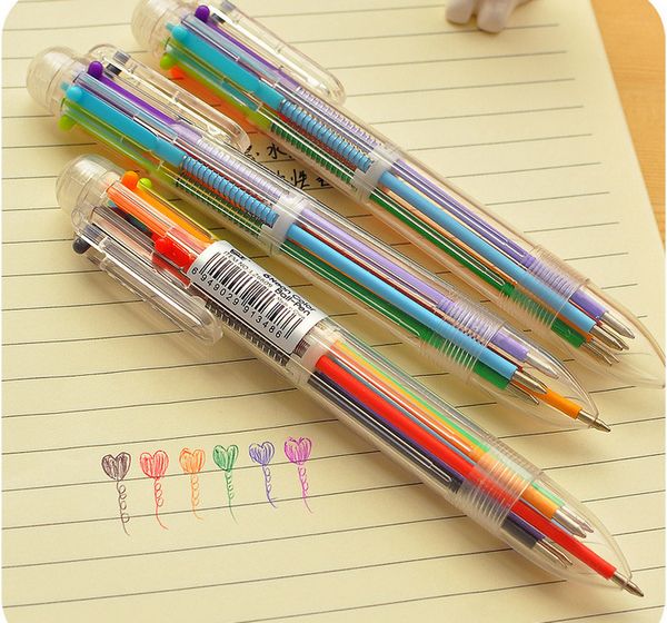 

Creative Multicolor Ballpoint Pen Lovely Oil Pen Stationery Press Six Color Oil Pen For Student Children Office & School Supply, Multi-colored