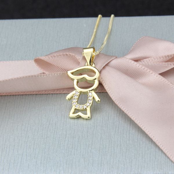 

sunsll new gold copper necklace cubic zirconia boy shape necklace for women /children fashion jewelry pendant gifts, Silver