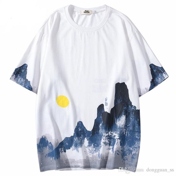 

2020 мужская футболка хип-хоп уличная китайская живопись mountain moon футболка harajuku летняя футболка с коротким рукавом хлопчатобумажные, White;black