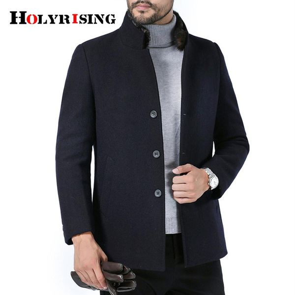 

men's wool & blends holyrising velvet thickening coat warm fashion winter men m-4xl manteau homme 18966-5, Black