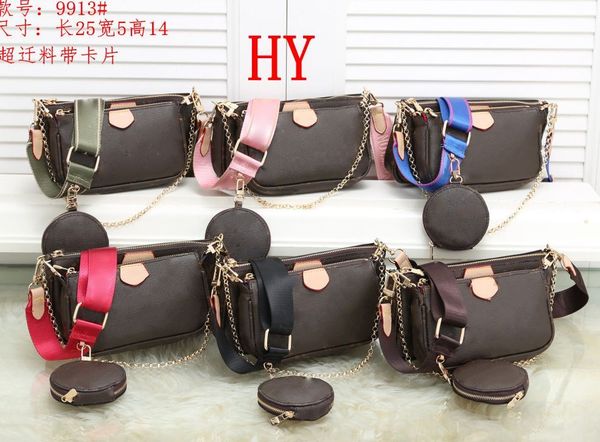 

new 3 pieces/set favorite multi pochette accessories handbag purse genuine leather l flower shoulder crossbody bag ladies purs