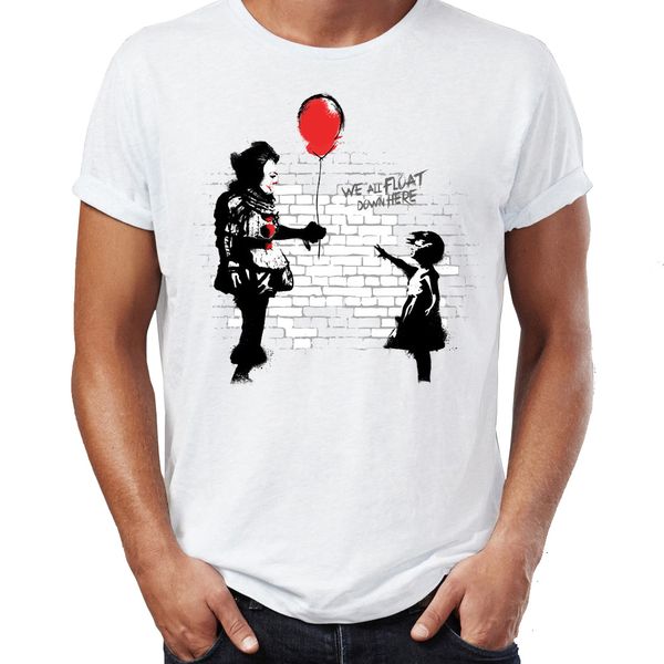 

men's t shirt banksy balloon girl it clown horror artsy awesome artwork printed tee, White;black