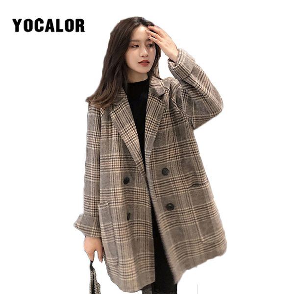 

chic lattice loose female coats autumn long coat jacket windbreaker women parka overcoat manteau femme hiver wool blend cloak uk, Black