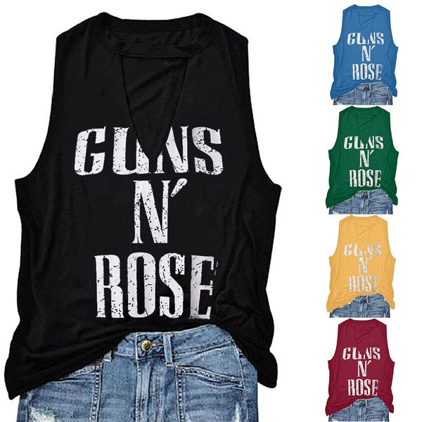 

camisetas verano mujer 2019 ladies summer fashion openwork v-neck vest letter print sleeveless women clothes 5 color 40, White