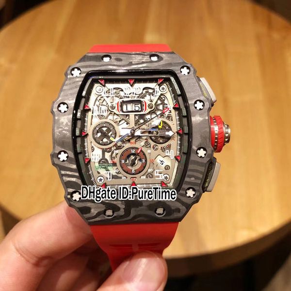 

new v2 rm11-03 miyota automatic mens watch black carbon fiber pvd steel skeleton dial big date red rubber strap watches cool puretime r03c3, Slivery;brown