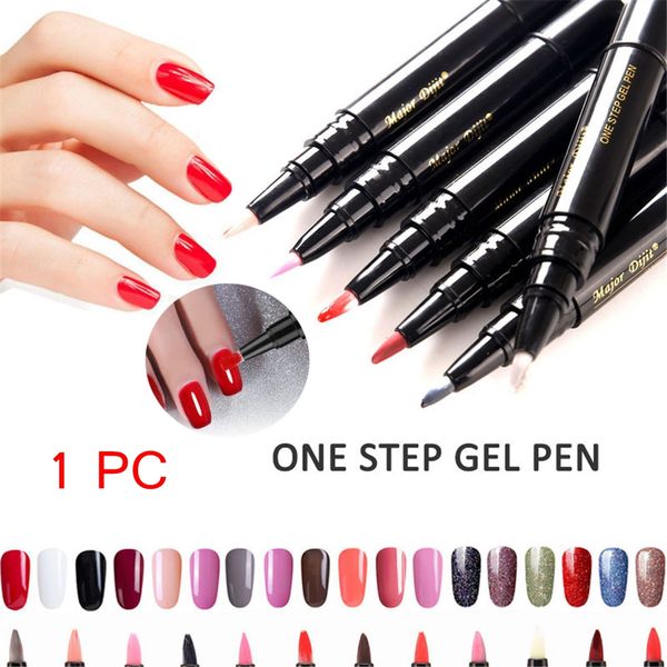 

one step gel lacquer nail painting varnish pen 3 in 1 colors nail gel polish easy to use not need base coat primer, Red;pink
