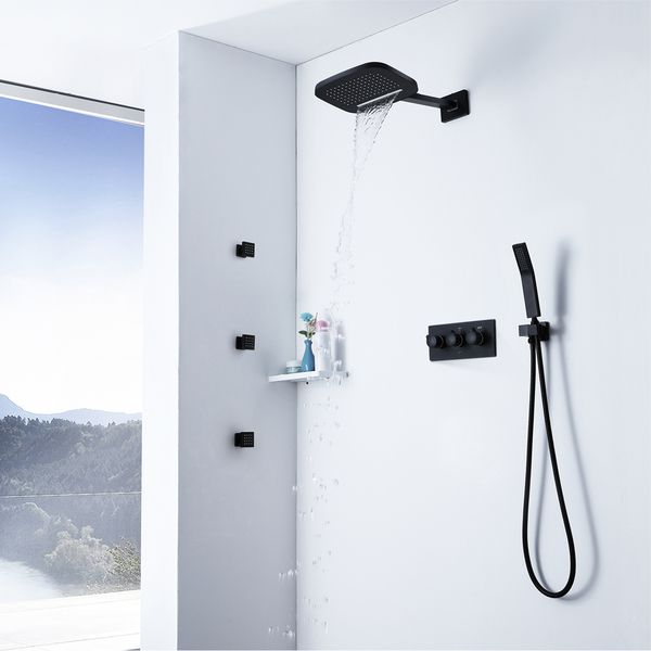 

black rainfall shower waterfall shower set brass shower faucets and cold massage spray showers bathroom accessories