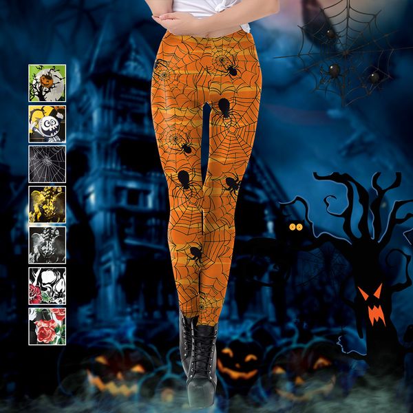 

2019 women leggings fashion halloween casual printed pumpkin head human skeleton fitness leggings trousers vetement femme, Black
