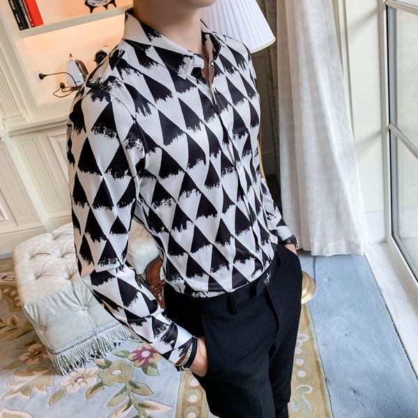 

mens fashion casual printed shirts slim fit korean long sleeve men social business formal shirts for men camisa masculina, White;black