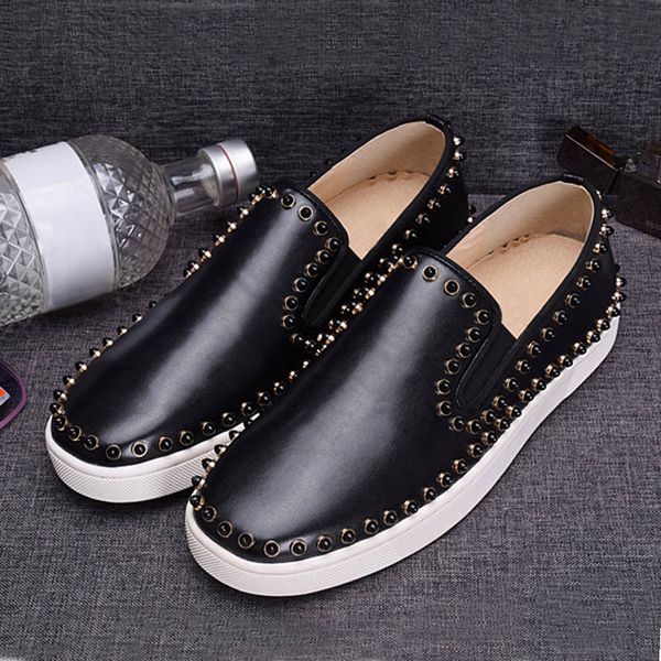 

fashion designer shoes red is bottom dress shoes brand studded spikes flats for men and women party lovers genuine leather sneakers cs10, Black