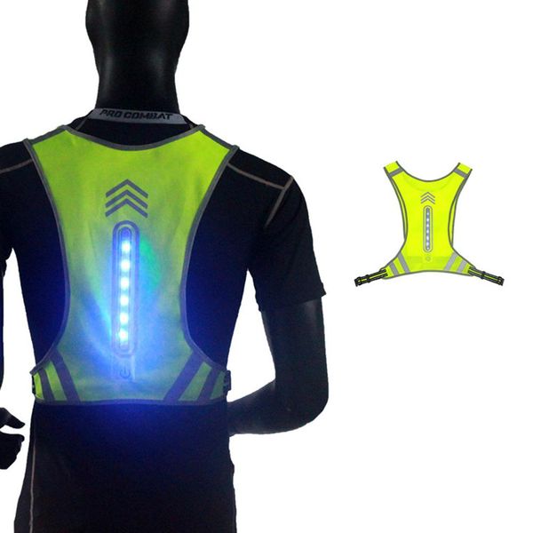 

led fluorescent vest reflective usb charging glowing vest for outdoor cycling sports night running safety lighting, Black;blue