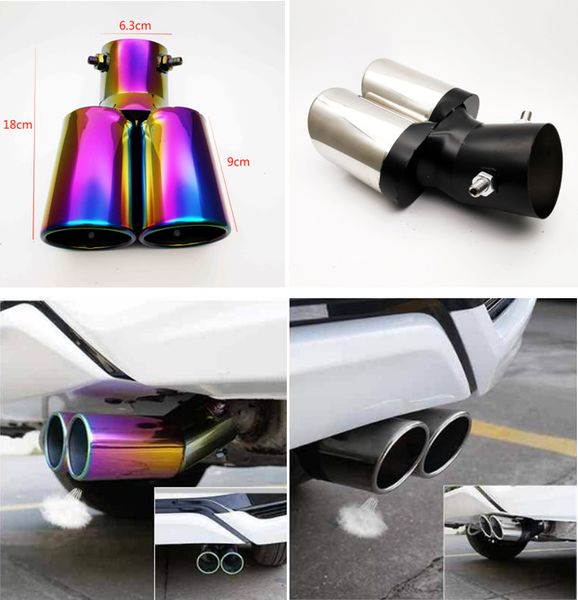 

1pcs car auto round exhaust muffler tip stainless steel exhause 1 to 2 dual pipe chrome trim modified car rear tail throat liner
