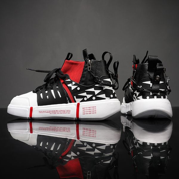 

spring new style men's shoes personality pattern flat shoes street trendy student's daily life men's casual wh, Black