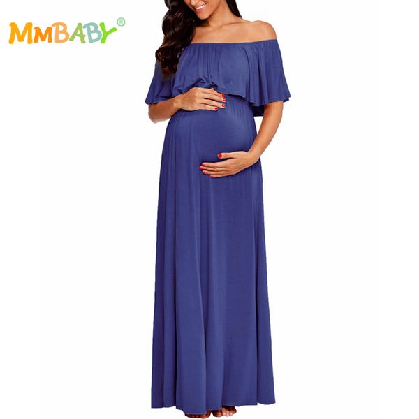 

mmbaby maternity nursing nightgown off the shoulder soft dress pregnant loose comfort stretchable long ankle length dresses 2018, White