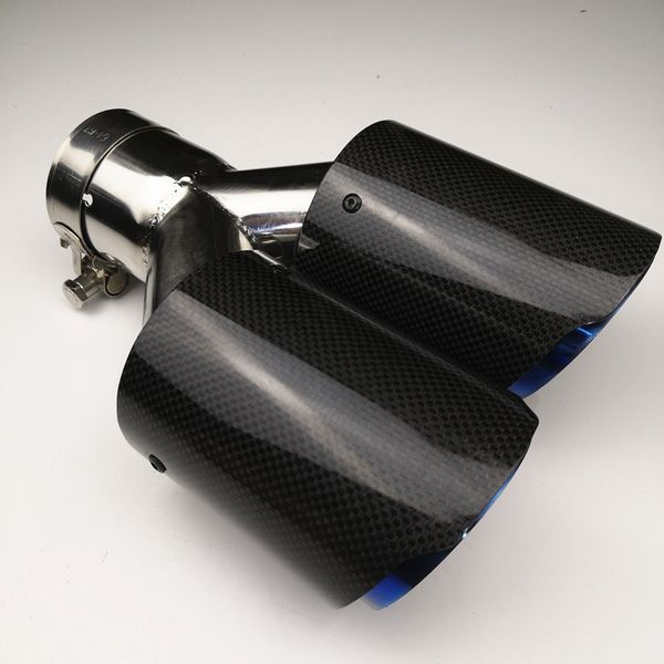 

car blue burnt steel double dual carbon fiber exhaust tip muffler end pipe(one left and one right