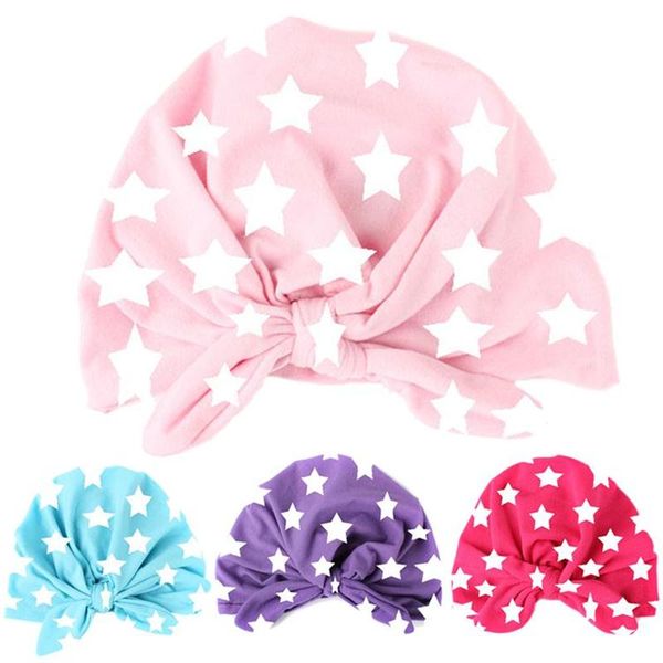 

младенческая star print pattern шляпа новорожденного симпатичный кролик ухо hat малыши knot уха кролика beanie hat детский тюрбан head оберт, Yellow