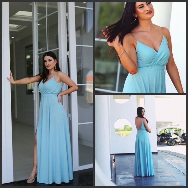 

blue chiffon a line plus size v neck party prom dresses backless new evening gown robes de soirée formal dresses 2020, Black