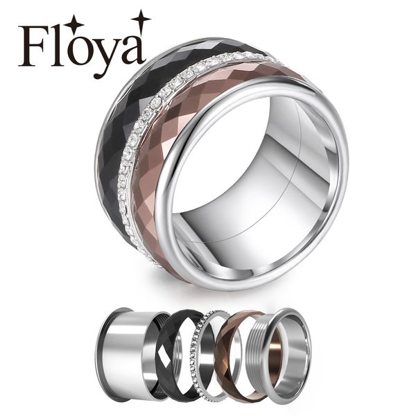 

floya full zircon titanium rings 3 layers stainless steel interchangeable band arctic symphony wedding ring femme gift for girl, Golden;silver