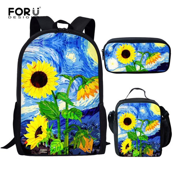 

forudesigns black sunflower school bag set for teen boys girls cute student kids schoolbag cool primary children bookbag gift