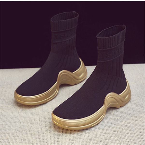 

sock shoes women sneakers scarpe donna thick bottom female shoes knitting zapatos de mujer ankle boots light botas mujer, Black