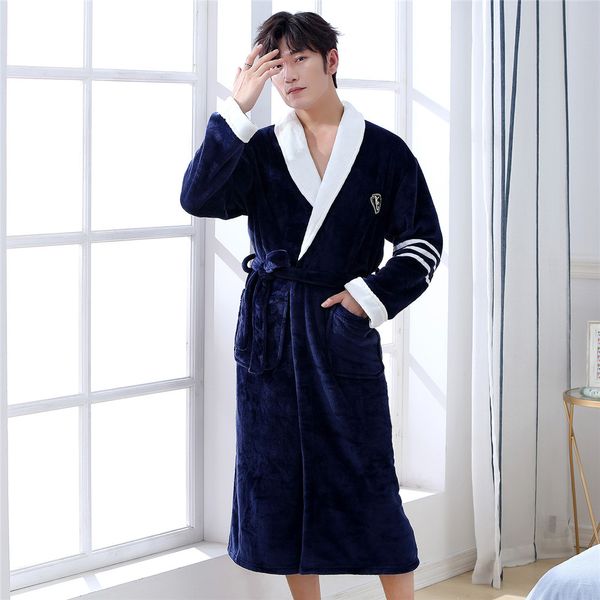 

men v-neck kimono bathrobe gown solid colour home dressing gown intimate lingerie nightdress sleepwear full sleeve nightgown, Black;brown