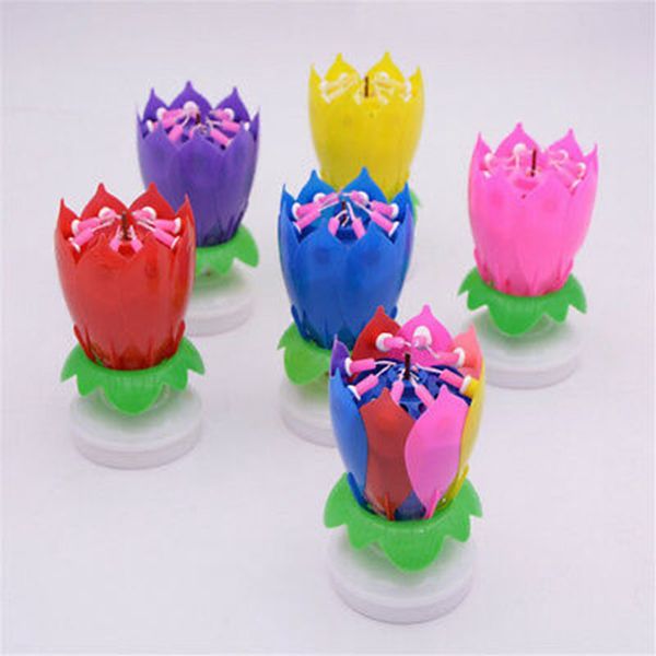 

musical birthday candle magic lotus flower candles blossom rotating spin party candle 14 small candles 2 layers cake candle gadgets cyz1330