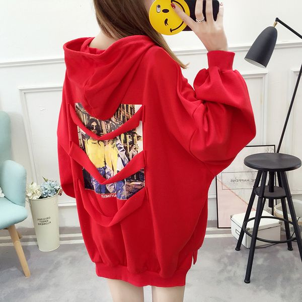 

p shoot ~ fall and winter clothes new style large size printed letter mid-length long sleeve hooded loose-fit hoodie women's, Black