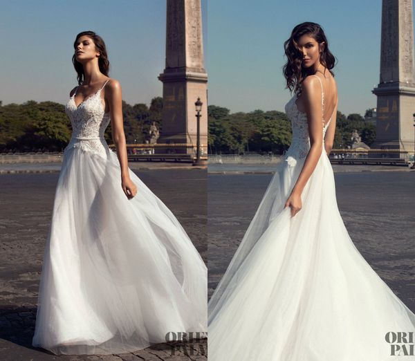 

bohemian wedding dresses spaghetti backless belt a line tulle sweep train beach wedding dress plus size boho bridal gowns beaded, White