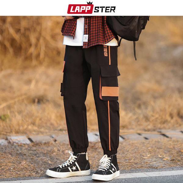 

мужчины случайные боковые полосатые спортивные брюки 2020 брюки-карго человек черный камуфляж пот бегунов мужской уличной одежды тактический, Black