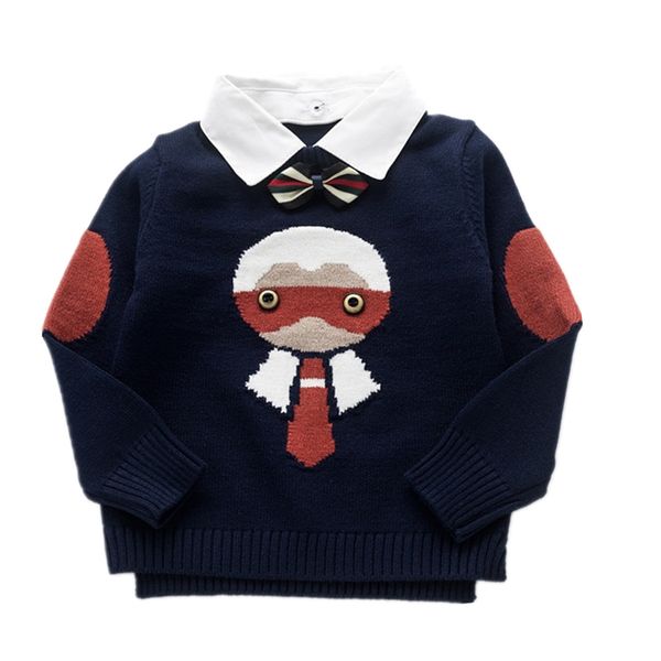 

children's knitted baby sweater fashion long sleeve pullover boys jumper sweter causal cartoon bow toddler jersey kids sweaters, Blue