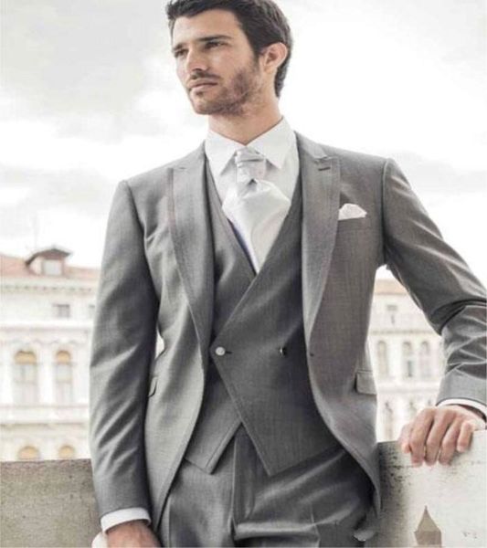 

handsome groomsmen peak lapel groom tuxedos mens wedding dress man jacket blazer prom dinner 3 piece suit(jacket+pants+tie+vest) aa90, Black;gray
