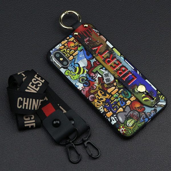 

designer phone case for iphone 6/6s,6p/6sp,7/8,7p/8p x/xs,xr,xsmax fashion graffiti print back cover with lanyard 6 styles wholesale-1