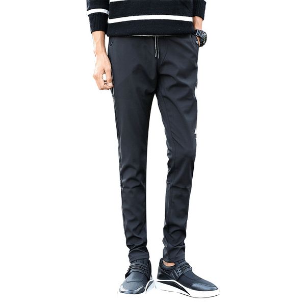 

мужские шнуровка-stretch тощий штаны подростковая мода slim fit quick-dry узкие брюки, Black