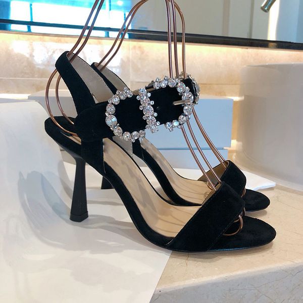

ollymurs 2020 new fashion women's shoes sandals rhinestone stiletto heel, Black