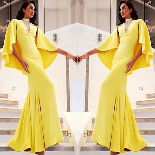 

new arrival beads high neck yellow evening dress kaftan dubai islamic mermaid dress party evening gowns robe de soiree, Black;red