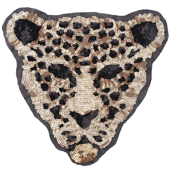 

new cartoon large animal sequins leopard tiger embroidery cloth patch sew on clothing accessories decoration, Black