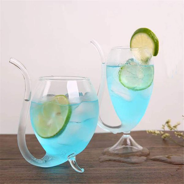 

wine whiskey glass heat resistant glass sucking juice milk cup tea wine cup with drinking tube straw
