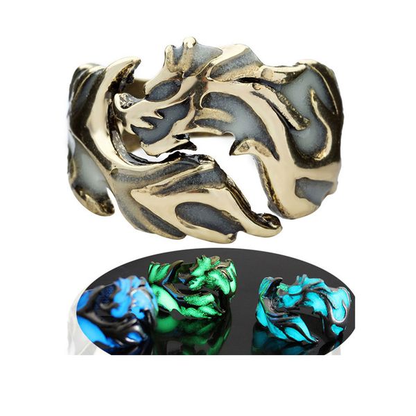 

luminous dragon rings for men women vintage punk rings glow in the dark enamel male band ring jewelry adjustable men's ring vintage jew, Golden;silver