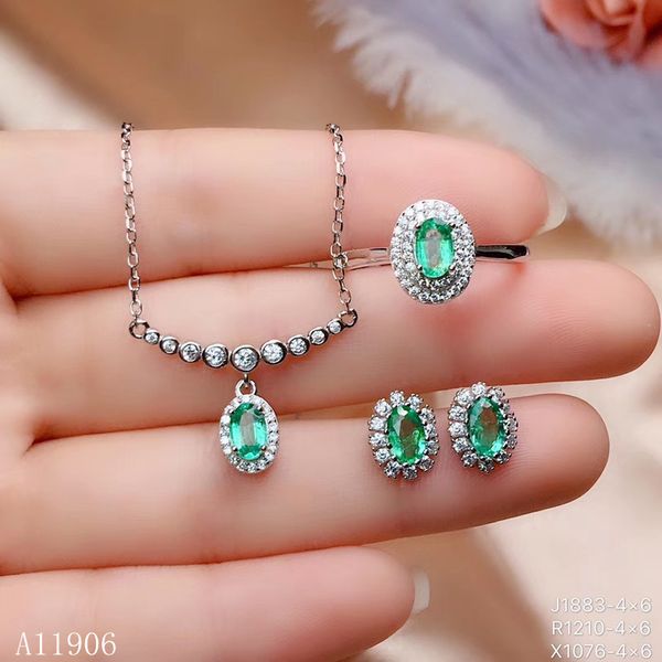 

kjjeaxcmy boutique jewelry 925 sterling silver inlaid natural gemstone emerald female ring earrings pendant necklace set support, Black