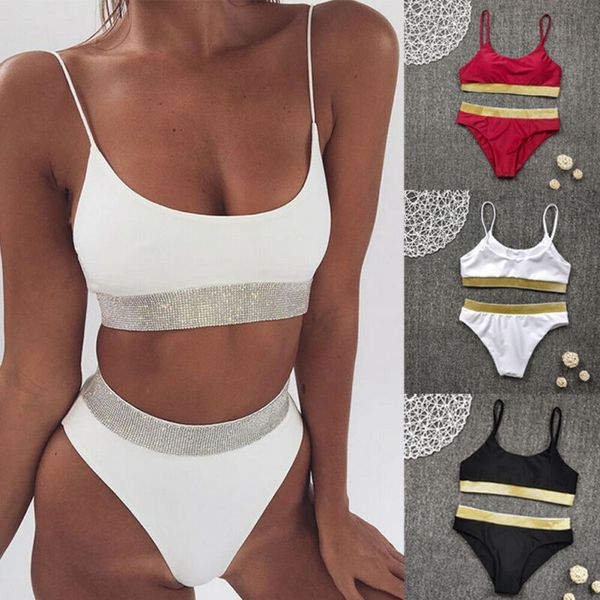 

sequins high waist bikini set lace up swimwear women bikini 2pc bandage swimsuit monokini